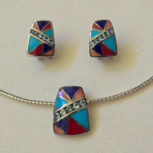 COLORFUL SILVER NECKLACE AND MATCHING EARRINGS FROM THAILAND